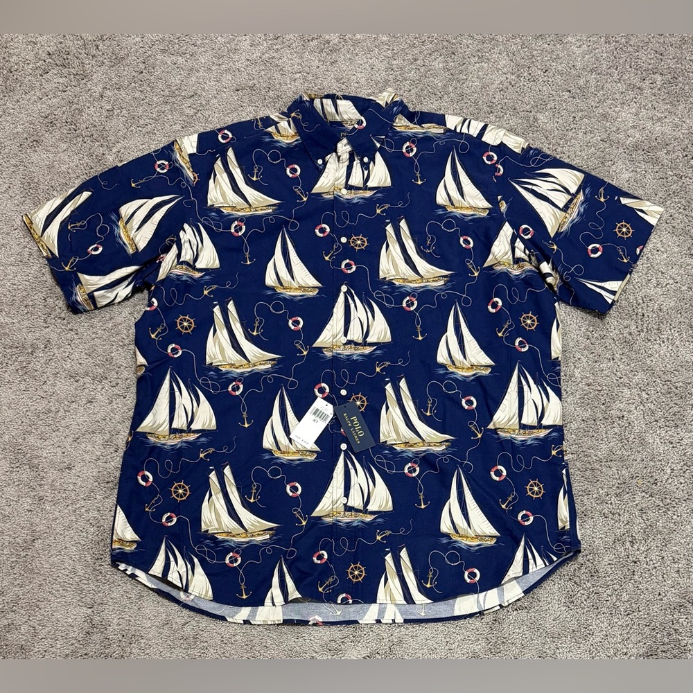 Polo Ralph Lauren Nautical Print Sailboat Button Down Shirt Oxford Men Size 3XLT